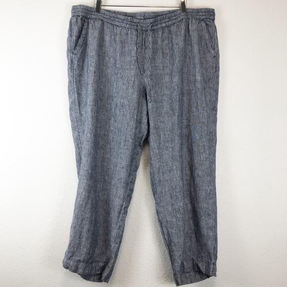 Talbots Linen Elastic Waist Pull-On Pants Pockets Pinstripe Beach Plus Size 22WP - Picture 1 of 12